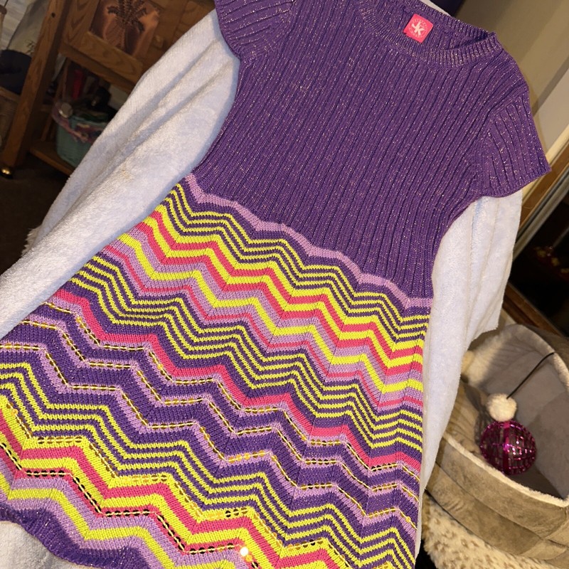 J KHAKI AUTHENTIC GIRLS PURPLE METALLIC KNIT SS DRESS SZ MEDIUM