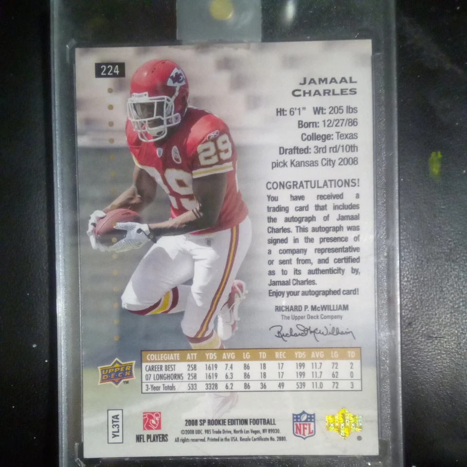 Autograph 2008 SP Rookie Edition - Premier Prospects #224 Jamaal Charles ( - Image 2 of 4
