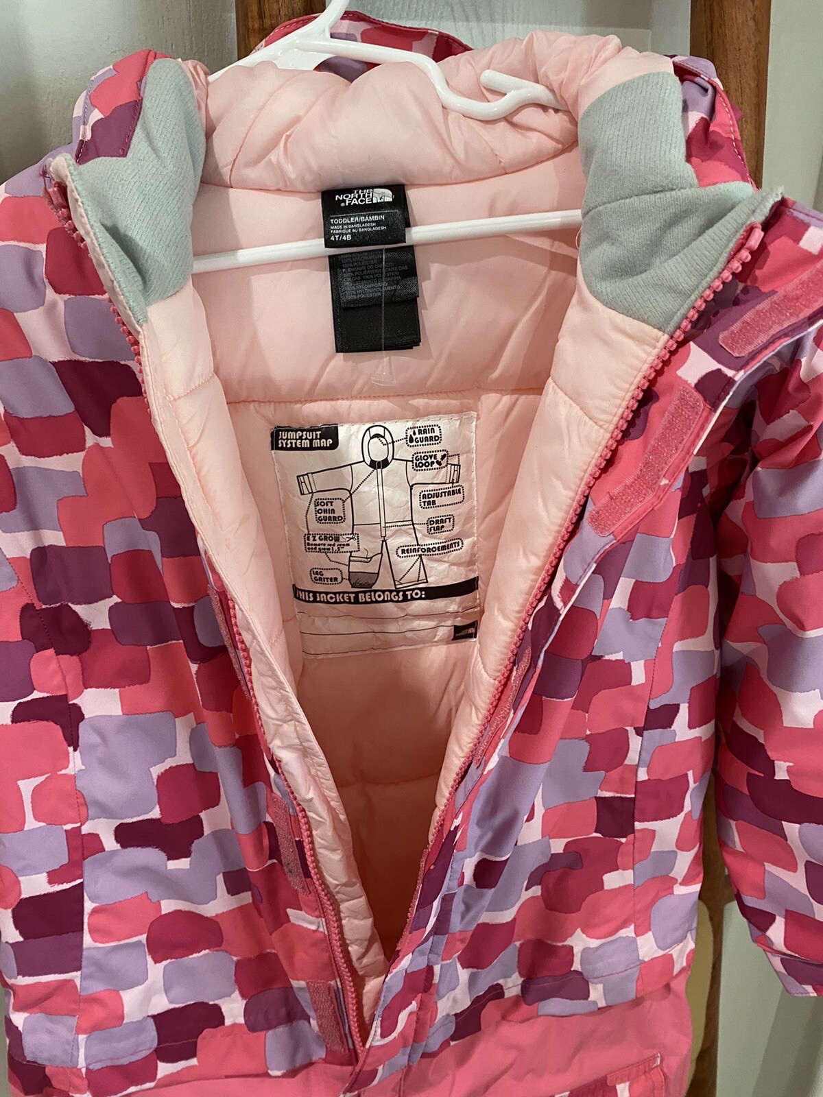The North Face Dryvent Gil’s Toddler One Piece Snowsuit Pink Check Sz