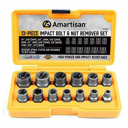 IMPACT BOLT EXTRACTOR TOOL Nut Removal Socket Tools Set 13 Piece