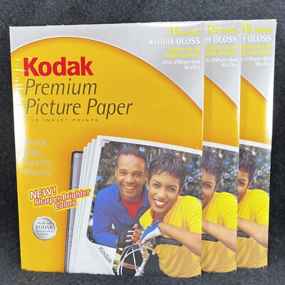 Kodak Premium Picture Paper Inkjet High Gloss 45 Sheets 8.5x11 Sealed 3 Pkg x 15