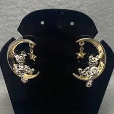Disney Store Mickey Mouse on Cresent Moon Two Tone Post Pierced Earrings