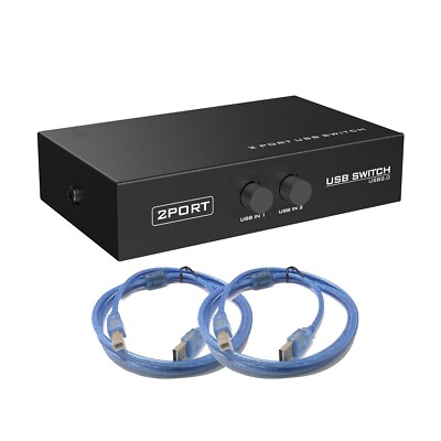 2 Port Fach USB 2.0 Sharing Switch Umschalter Schaltkasten Switch Box mit Kabel
