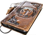Genuine Leather Case for Iphone 15 16 17 Pro Max Wallet Jesus Cross Vintage Diy