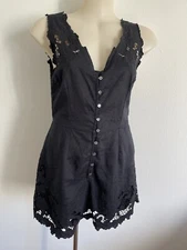 ZIMMERMANN playsuit S-1 Black Crochet Linen Floral Macramé Lace Trim Romper 1800
