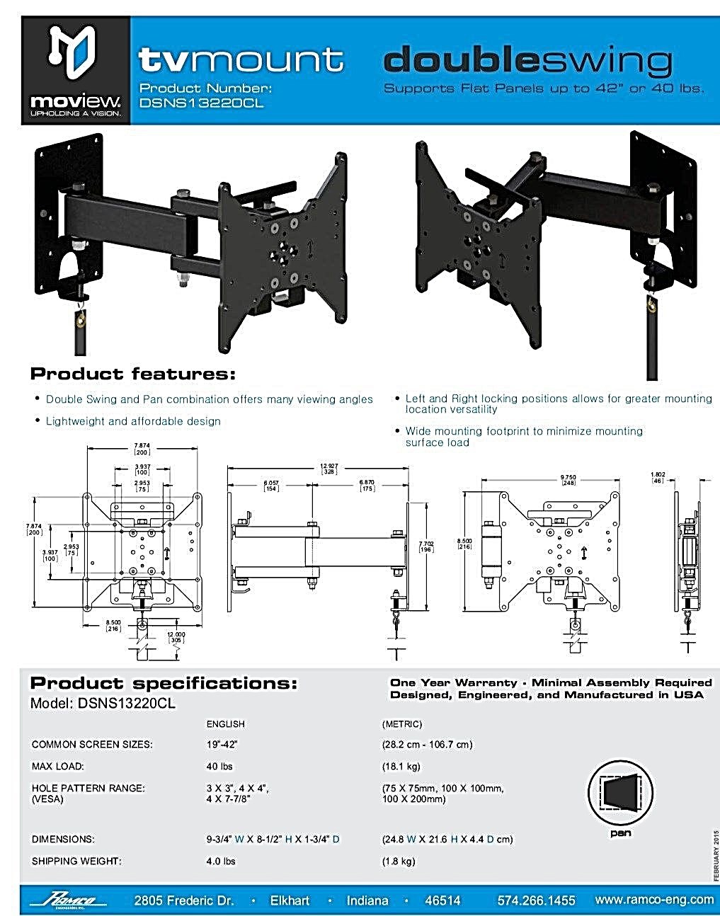DOUBLE ARM TV MOUNT WITH CENTER LOCK, RV, HOME  THIN DESIGN UP TO 200X200 -5