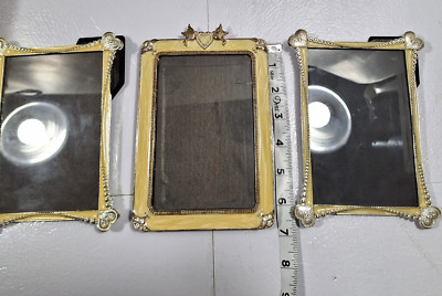Ornate Designed Enameled With Rhinestones Photo Frames Bone Ivory Silvertone 5x7