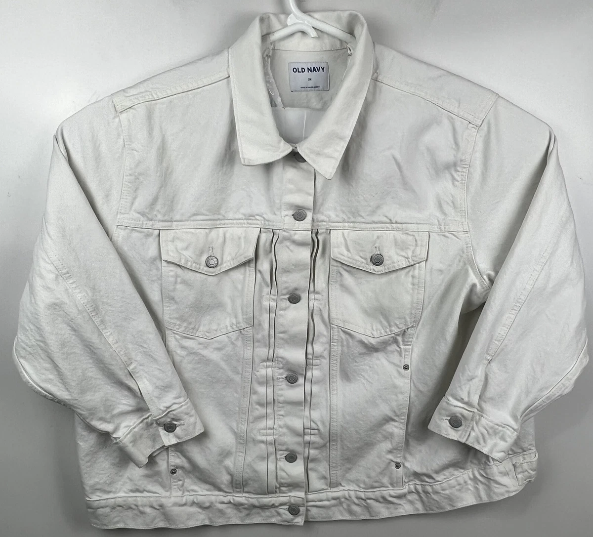 Old Navy Women's Denim Jacket 3X Classic White 100% Cotton Jean Relaxed  Trucker