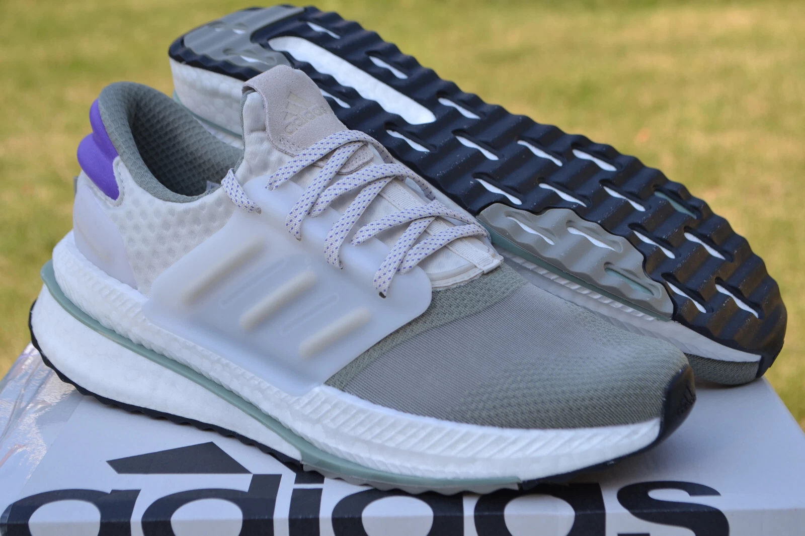 Scarpe da ginnastica Adidas da corsa uomo X_PLRBOOST argento viola HP3129 UK 9 RRP £160