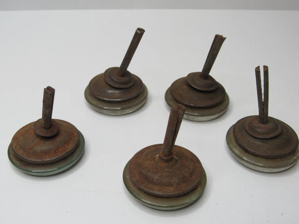 5 Antique Vintage Furniture Glass Floor Glide Coasters Onward 2 1/8" Dia #P11 - Image 2 of 4