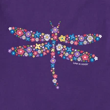 NWT Women's Life is Good Dragonfly Flowers SS Purple SS Crusher Vee