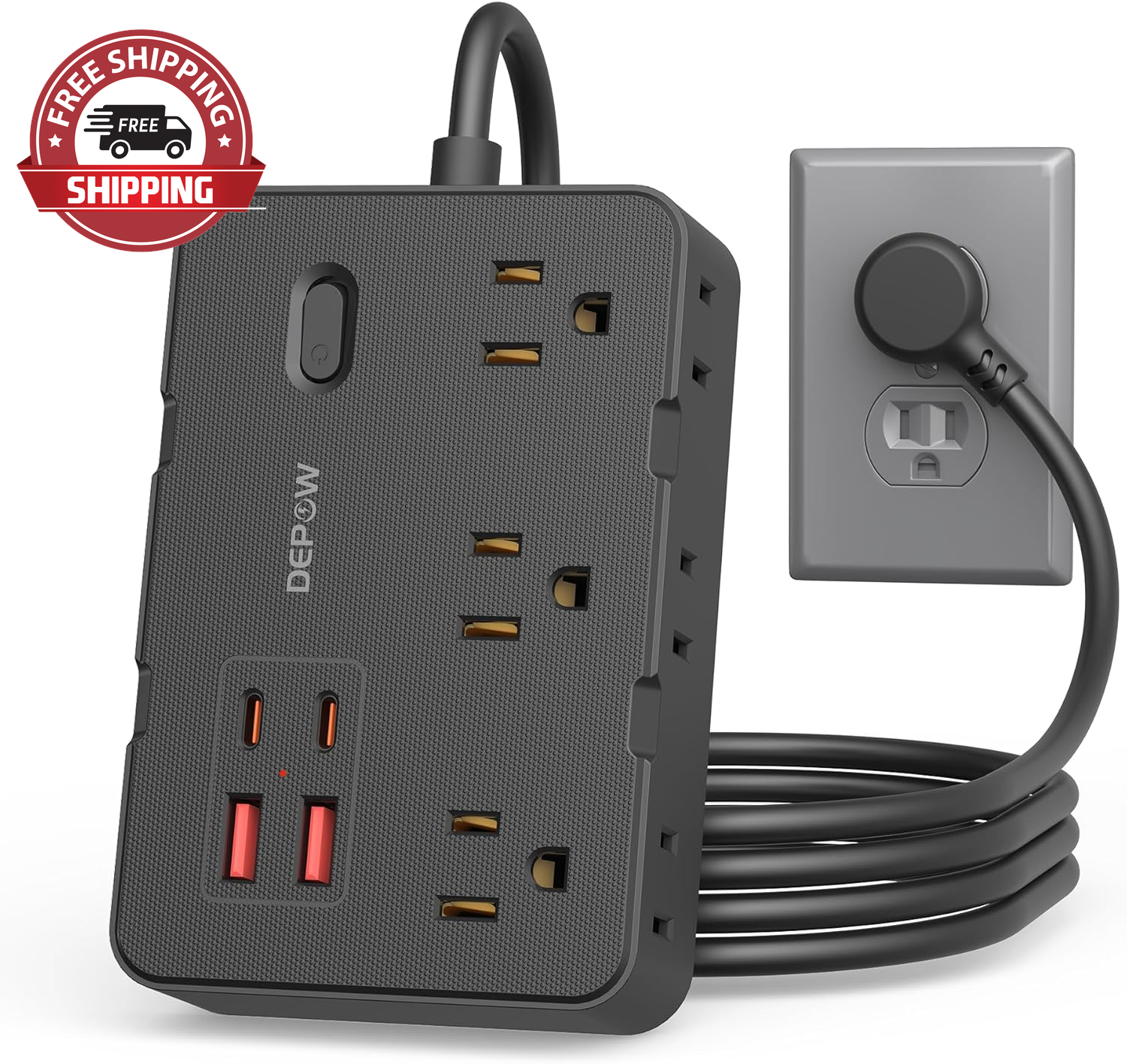 Surge Protector Power Strip, 3 FT Extension Cord with 6 AC Outlets 4 USB Ports,1