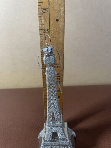 BLOWN GLASS EIFFEL TOWER CHRISTMAS ORNAMENT - Picture 2 of 8
