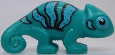 Lego Dark Turquoise Chameleon with Black and Bright Light Blue Stripes Pattern