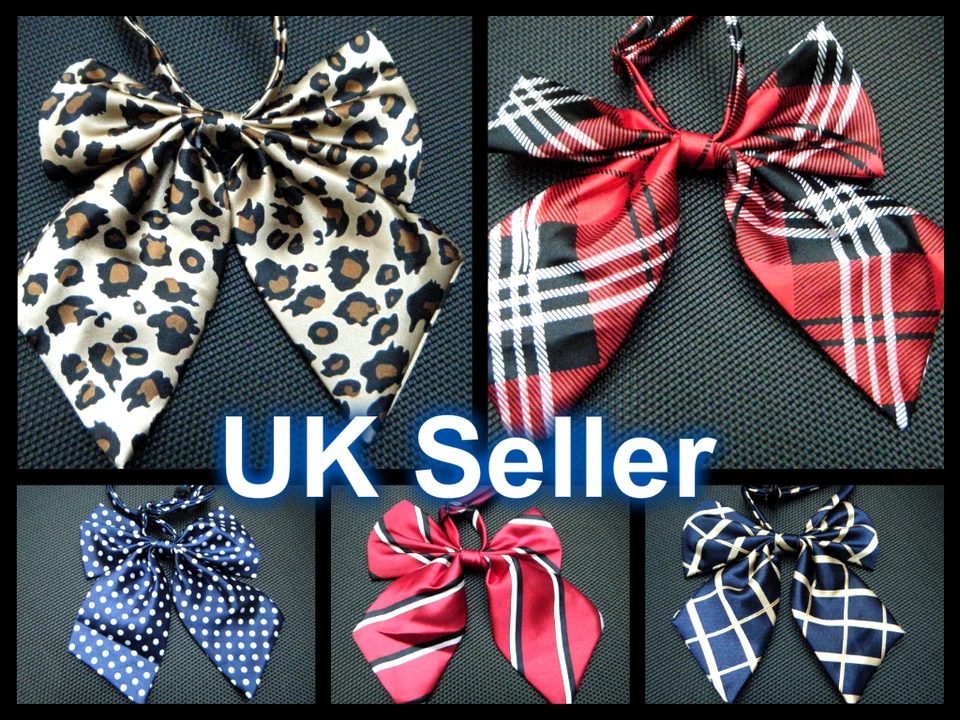 LADIES FASHION SATIN STYLE BOW NECK TIE CRAVAT 15+ COLOURS PARTY FANCY DRESS UK - Image 2 of 3