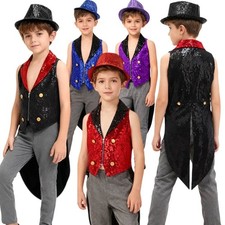 Boys Outfit Performance Set Cosplay Costume Tailcoat Festival Party Dress Up