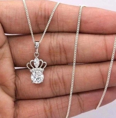 3Ct Round Cut Lab Created Diamond Women's Crown Pendant 14K White Gold Plated