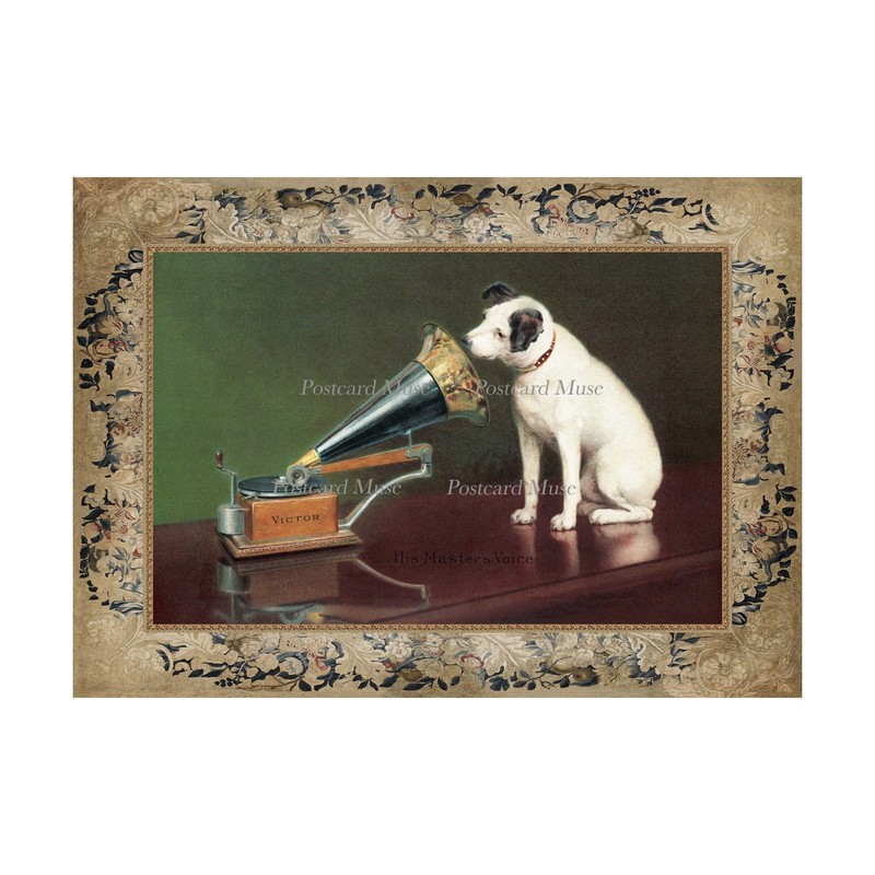 His Master's Voice Dog Antique Image Cotton Fabric Block Panel Sewing Applique