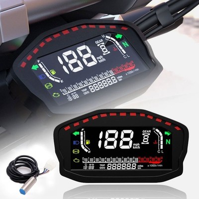 Universal LCD Digital Motorcycle Odometer Speedometer Tachometer KM/H MPH Gauge