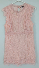 Lulus sz L Sheath Mini Dress pink lined lace short sleeves zips 3588