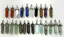 Wholesale Lot 24 PCs Natural Crystal Point Pendants Mixed Stone Rhodium Plated