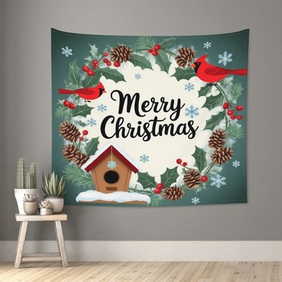 60x51 Inch Large Christmas Tapestry - Winter Wonderland Scene with Snowy Pine Tr