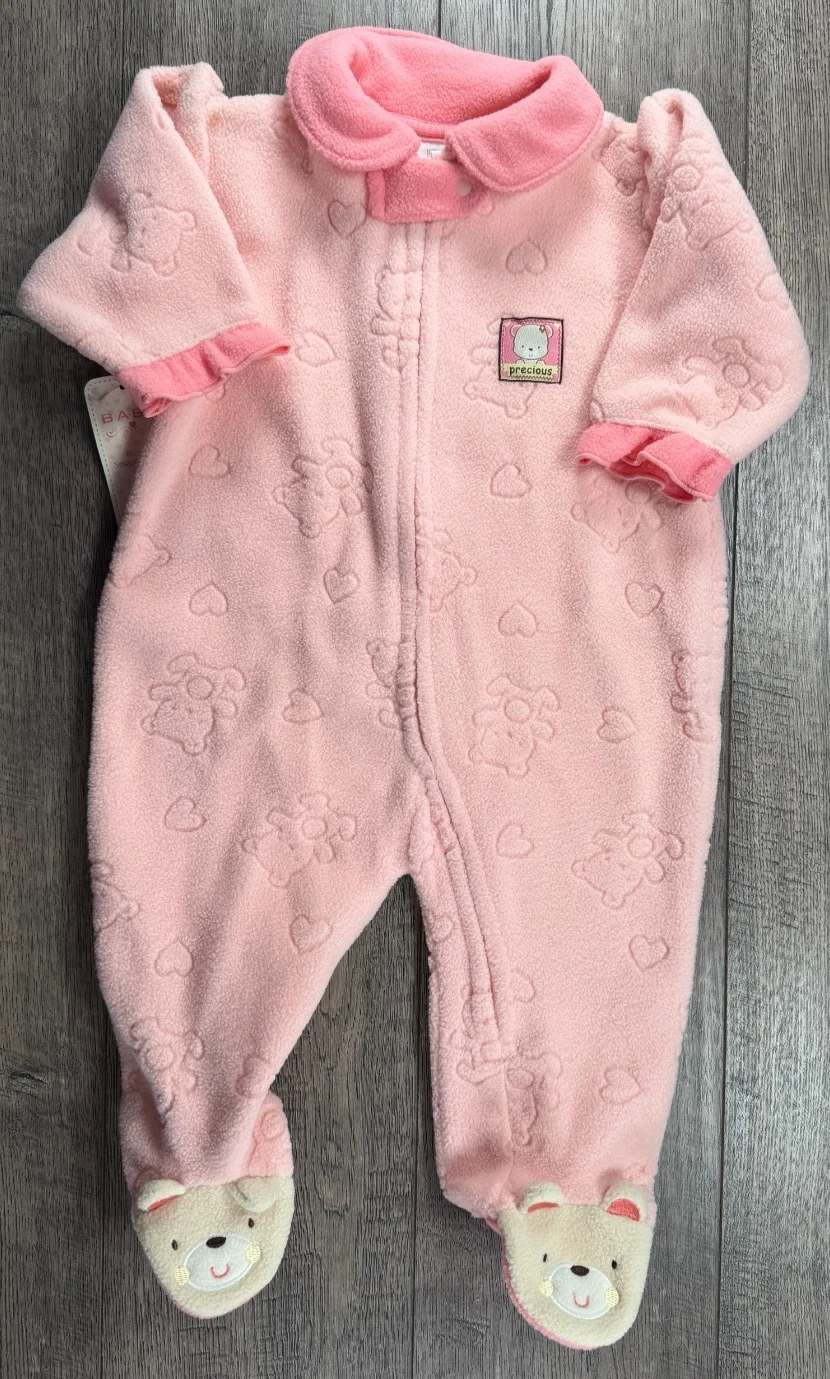 Baby Girl Clothes New Bon Bebe 3-6 Month Pink Bear Fuzzy Footed Outfit