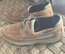Sperry Top Siders LeatherBoat Shoes Tan Preppy Unisex Youth Size 3 EUC