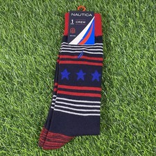 NAUTICA DRESS CREW SOCKS BLUE RED AND WHITE STRIPES MEN SZ 10-13 SHOE SZ 6-12.5
