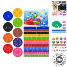 134 Pcs Magnetic Math Manipulatives: Fraction Tiles  Circles for Easy Learning