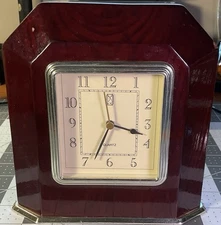 Vtg Paul Sebastian 1997 Desk Mantel Clock Wood ~ Quartz Movement