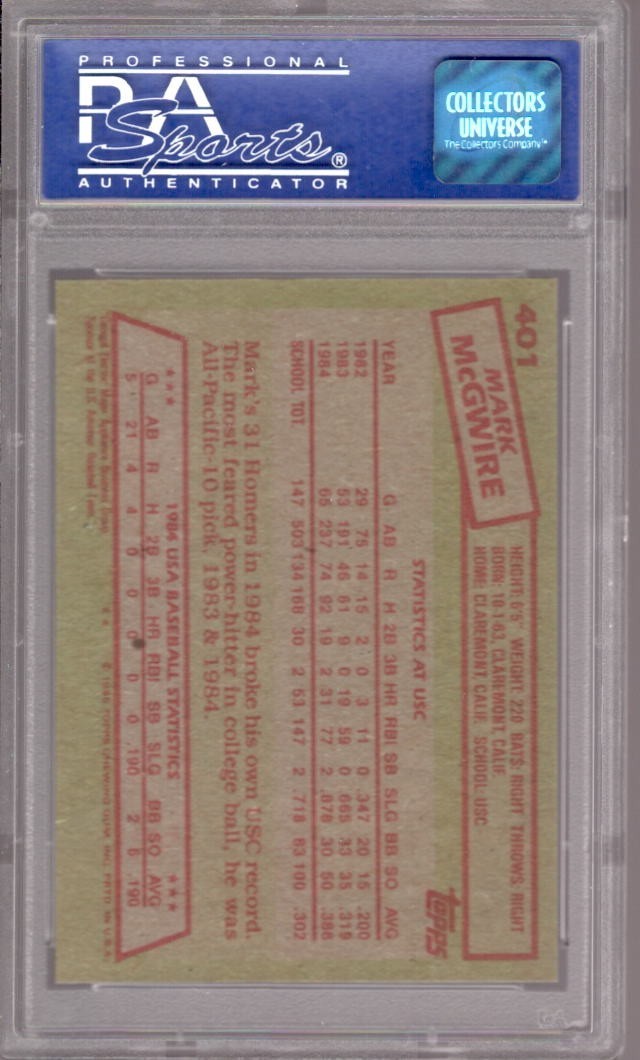 MARK McGWIRE 1985 Topps #401 PSA 8 NM-MT Rookie RC 219 view 2
