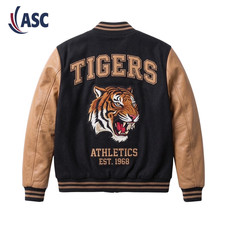 Vintage Tigers Varsity Jacket | Black and Tan Letterman Bomber