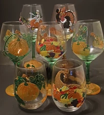 Thanksgiving Wine glass stories with Bob the Snail Hand painted