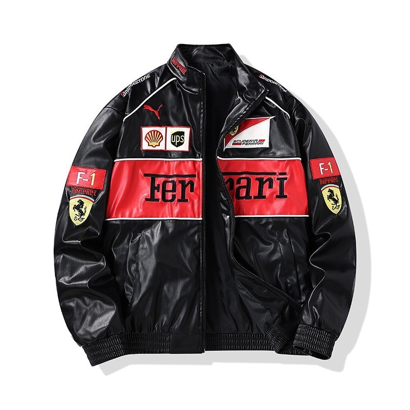 Ferrari embroidered leather racing jacket vintage F1 unisex for women