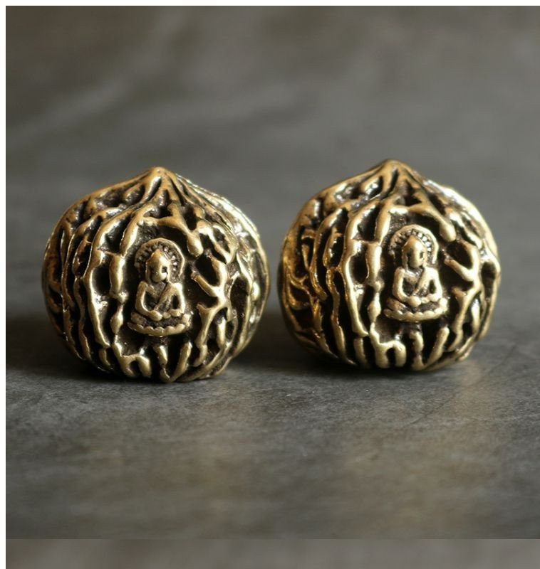 3cm Solid Brass Bodhisattva Walnut Hand Exercise Balls Metal Massage Pair
