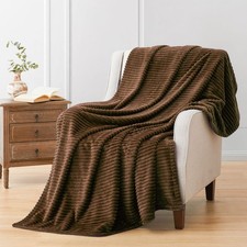 Flannel Fleece Throw Blanket Brown Stripe 50x70 Inch 300GSM Soft Warm Bed Couch
