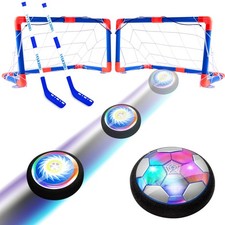 3-in-1 Air Soccer  Hover Hockey Set, Rechargeable LED Floating Ball, 2 Goals, K