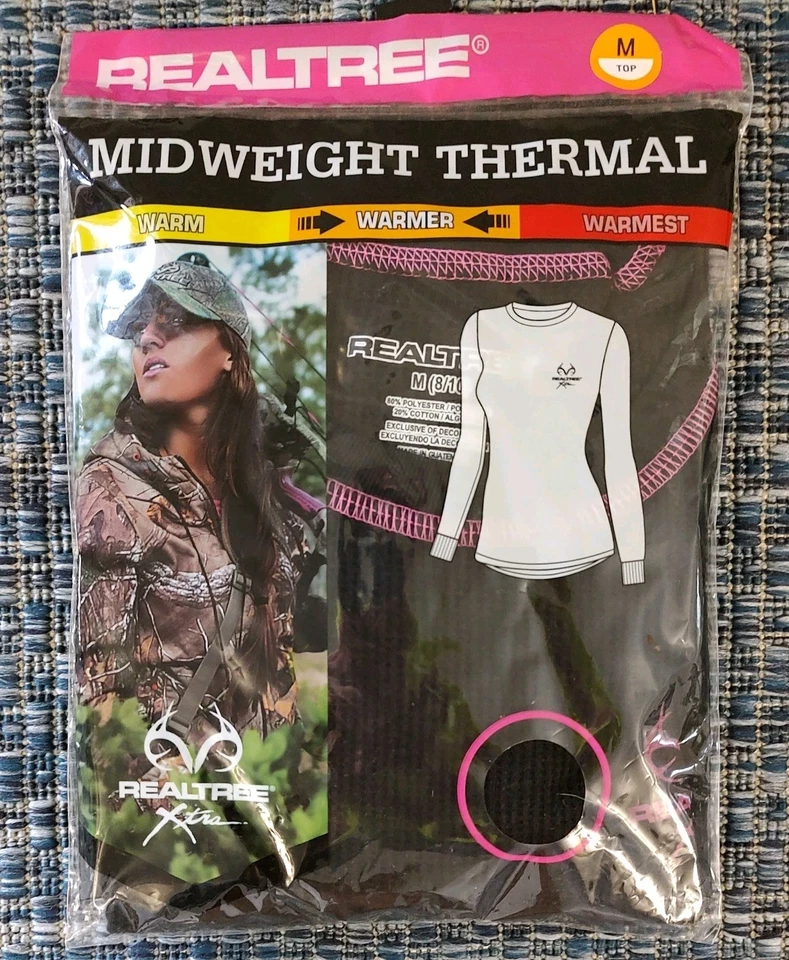Realtree Ladies Midweight Thermal Set Top (Medium) And Bottom (Large) Black NIP - Image 3 of 4
