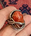 HUGE SANDRA DINI 12K GOLD STERLING SILVER RED CORAL BRUTALIST RING ITALY SIZE 6 — photo 4