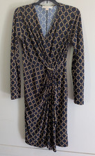 Michael Kors Faux Wrap Dress Womens XS Black Gold Geometric Chain Link Logo