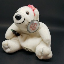 Collectible Coca Cola 1997 Bean Bag Plush Polar Bear in Pink Bow w/ Tags