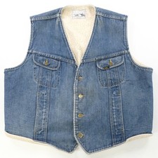 Rare VTG LEE Storm Riders Sherpa Lined Western Denim Jean Vest Jacket 70s 80s L