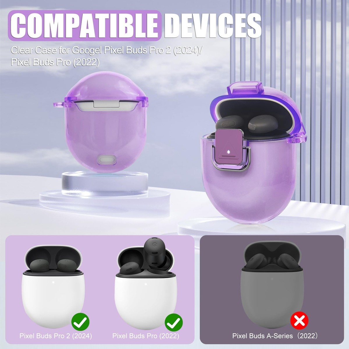 for Google Pixel Buds Pro 2 Case Cover with Lock Clip, Clear TPU