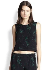 A.L.C. Devoe Printed Silk Crop Top Size 2 Splatter Black And Green Top Women’s 