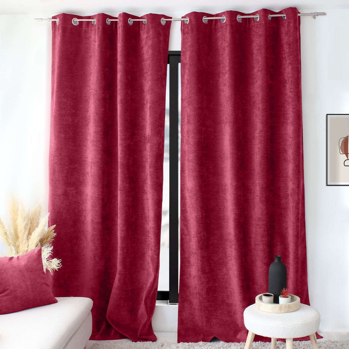 Rideau occultant thermique velvet grenat 140x260 cm pour isoler et assombrir la chambre