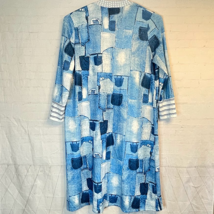 ChicMe Patchwork Pattern Duster Plus Size 4X Blue… - image 6