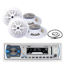 Pyle Bluetooth Marine Receiver, 4x 5.25'' 100W White Speakers, Antenna