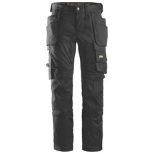 Image of Snickers Work Trousers Mens Slim Fit Black Stretch Multi Pockets Cargo 36"W 35"L