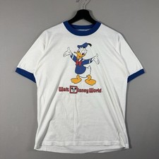 VINTAGE 1980s Walt Disney World Donald Duck Ringer T-shirt Large White 80s